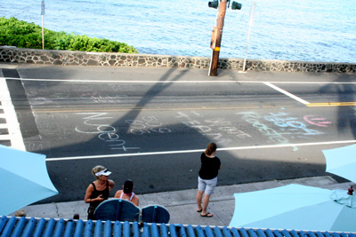 The famous Ironman triathlon was a few days ago and the streets are still marked with chalk encouragements to runners. Triathlon Chalk Markings