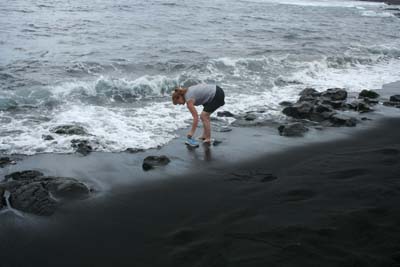 One of the famous black sand beaches in Hawai'i. Black Sand Beach