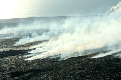 Steam trails mark the flow of lave under the surface. Steam